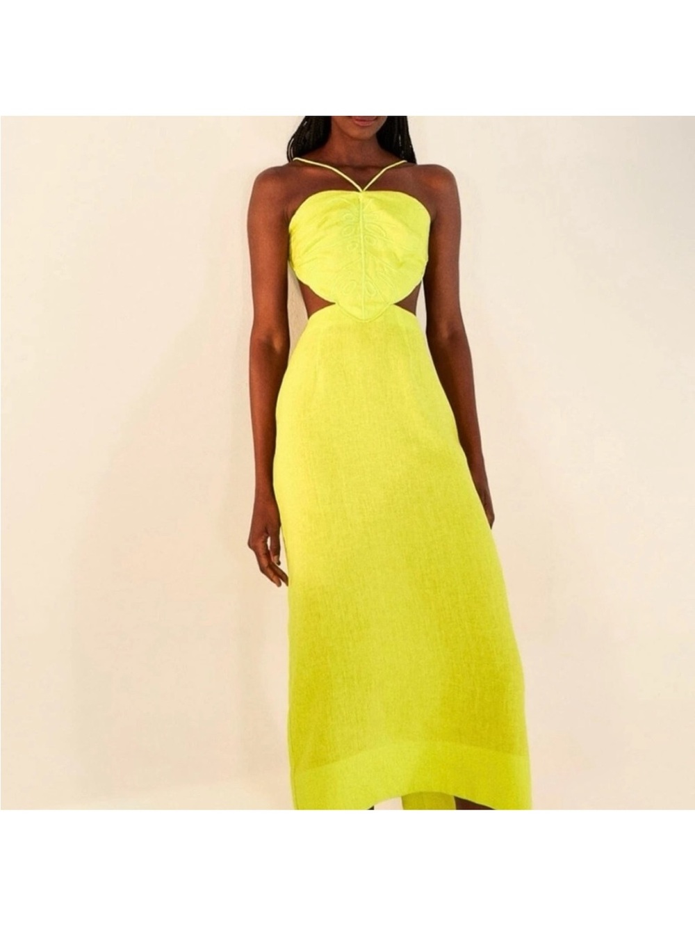 Farm Rio Lime Green Monstera Midi Dress Size Large NWT - Picture 2 of 14